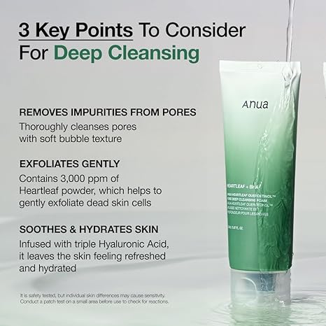 ANUA Heartleaf Quercetinol Pore Deep Cleansing Foam, Facial Cleanser, for Double Cleansing, BHA, Hyaluronic Acid, Glycerin, Face Wash, Blackhead Remover