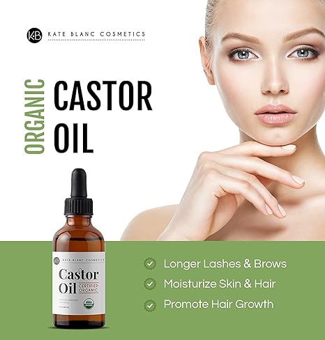 Cosmetics Castor Oil Organic (2oz), 100% Pure, Cold Pressed, Hexane Free. Stimulate Growth for Hair, Eyelashes, Eyebrows. Hair Treatment Starter Kit & Skin Moisturizer
