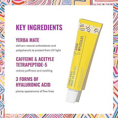 Good Molecules Yerba Mate Wake Up Eye Gel - Yerba Mate, Hyaluronic Acid and Caffeine to Hydrate, Minimize Puffiness and Swelling - Skincare for Face