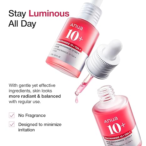 ANUA Niacinamide 10 + TXA 4 Serum, Hyaluronic Acid, Tranexamic acid, Vitamin B12, Facial Serum for Glass Skin, Clarifying, Radiant Complexion with Natural Color