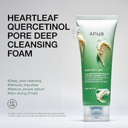 ANUA Heartleaf Quercetinol Pore Deep Cleansing Foam, Facial Cleanser, for Double Cleansing, BHA, Hyaluronic Acid, Glycerin, Face Wash, Blackhead Remover