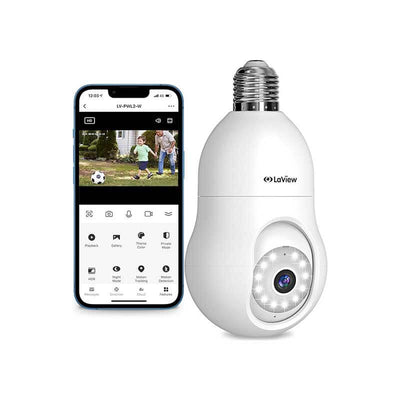 LaView 4MP Bulb Security Camera 2.4GHz,360° 2K Security Cameras Wireless Outdoor Indoor Full Color Day and Night, Motion Detection, Audible Alarm, Easy Installation, Compatible with Alexa