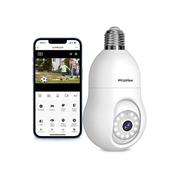 LaView 4MP Bulb Security Camera 2.4GHz,360° 2K Security Cameras Wireless Outdoor Indoor Full Color Day and Night, Motion Detection, Audible Alarm, Easy Installation, Compatible with Alexa